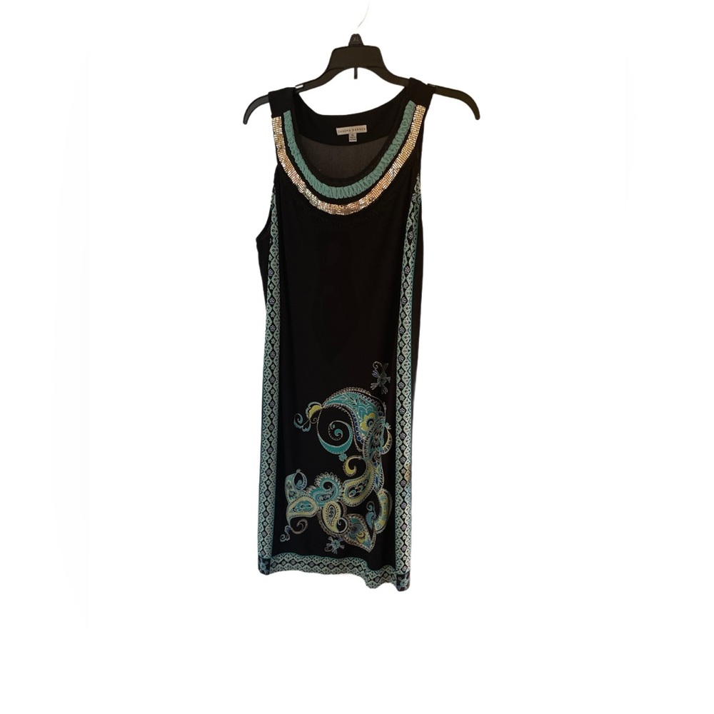 Sandra Darren Black and Green Sleeveless Tank Top
